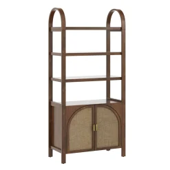 Arched Door Rattan Bookshelf with Doors Dark Acacia (Set of 4)
