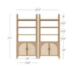 Arched Door Rattan Bookshelf with Doors Raw Oak (Set of 2)