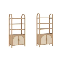 Arched Door Rattan Bookshelf with Doors Raw Oak (Set of 2)