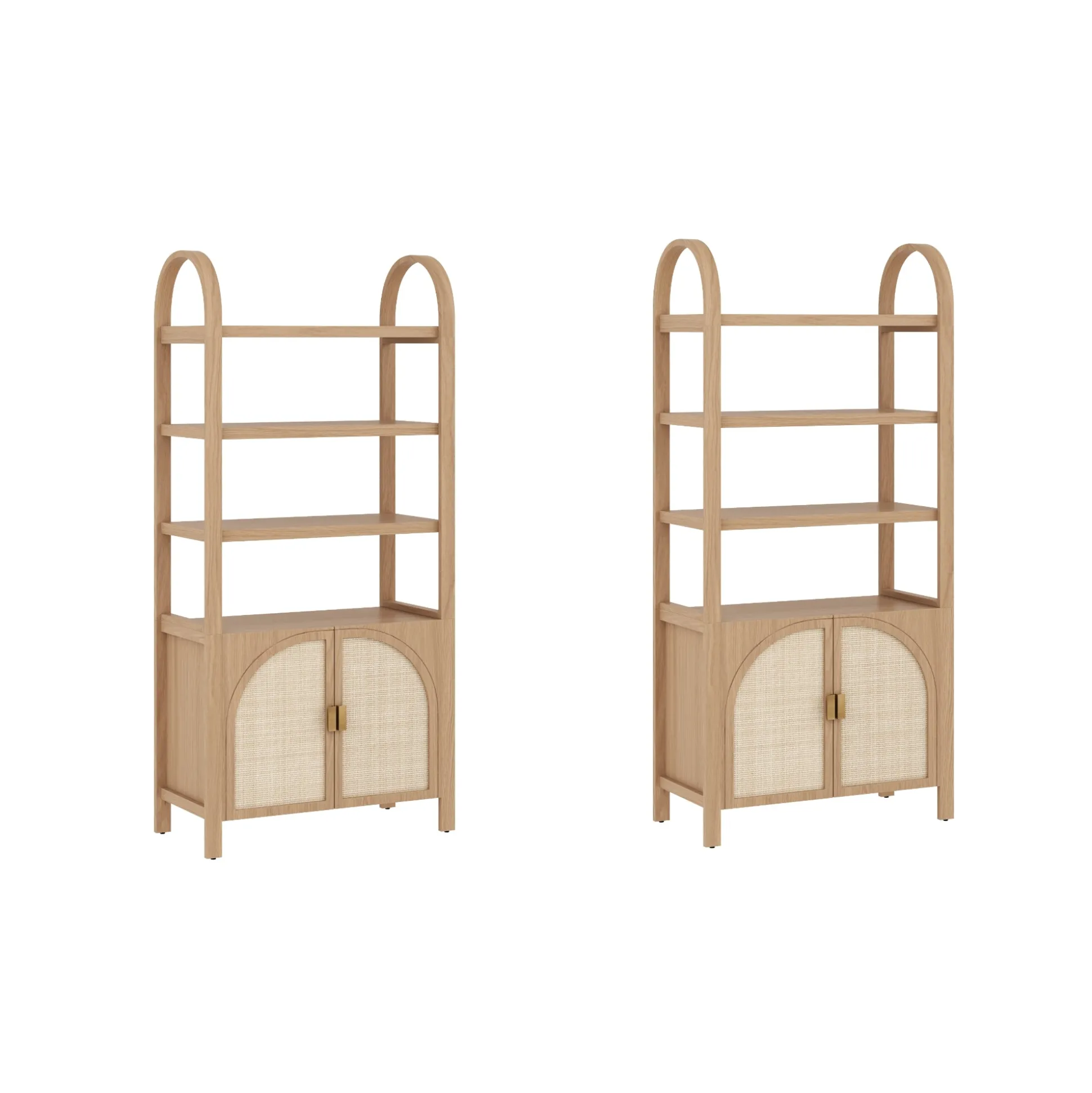 Arched Door Rattan Bookshelf with Doors Raw Oak (Set of 2)