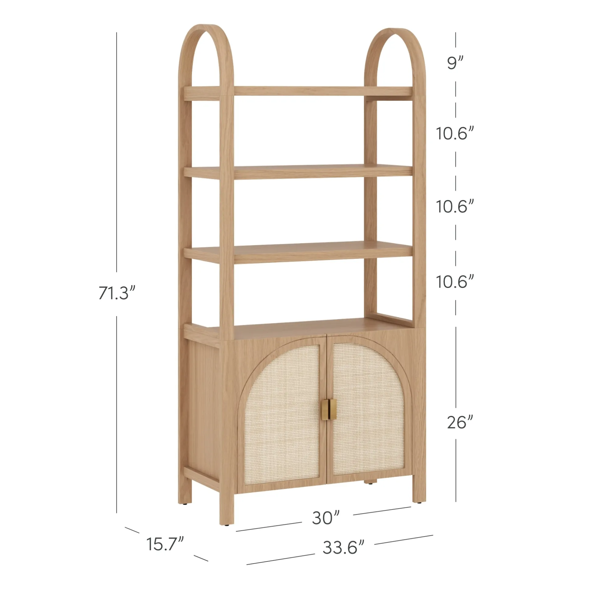 Arched Door Rattan Bookshelf with Doors Raw Oak