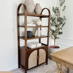 Arched Door Rattan Bookshelf with Doors Dark Acacia (Set of 3)