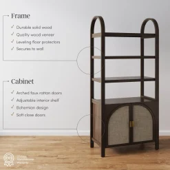 Arched Door Rattan Bookshelf with Doors Dark Acacia (Set of 3)