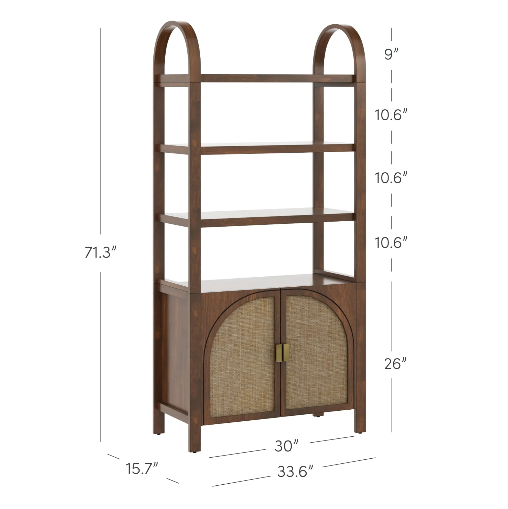 Arched Door Rattan Bookshelf with Doors Dark Acacia (Set of 3)