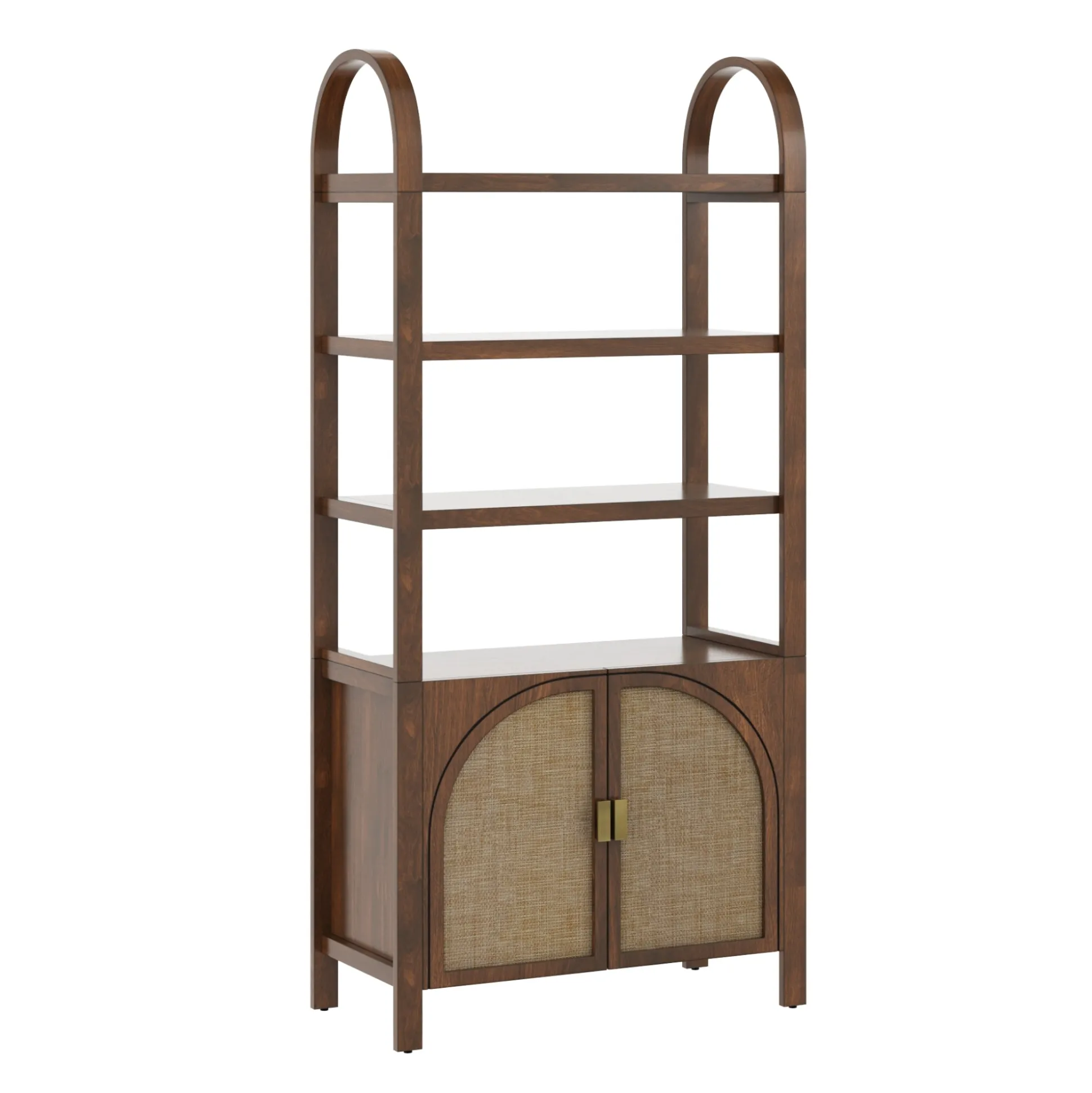 Arched Door Rattan Bookshelf with Doors Dark Acacia (Set of 2)