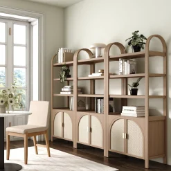 Arched Door Rattan Bookshelf with Doors Raw Oak (Set of 3)