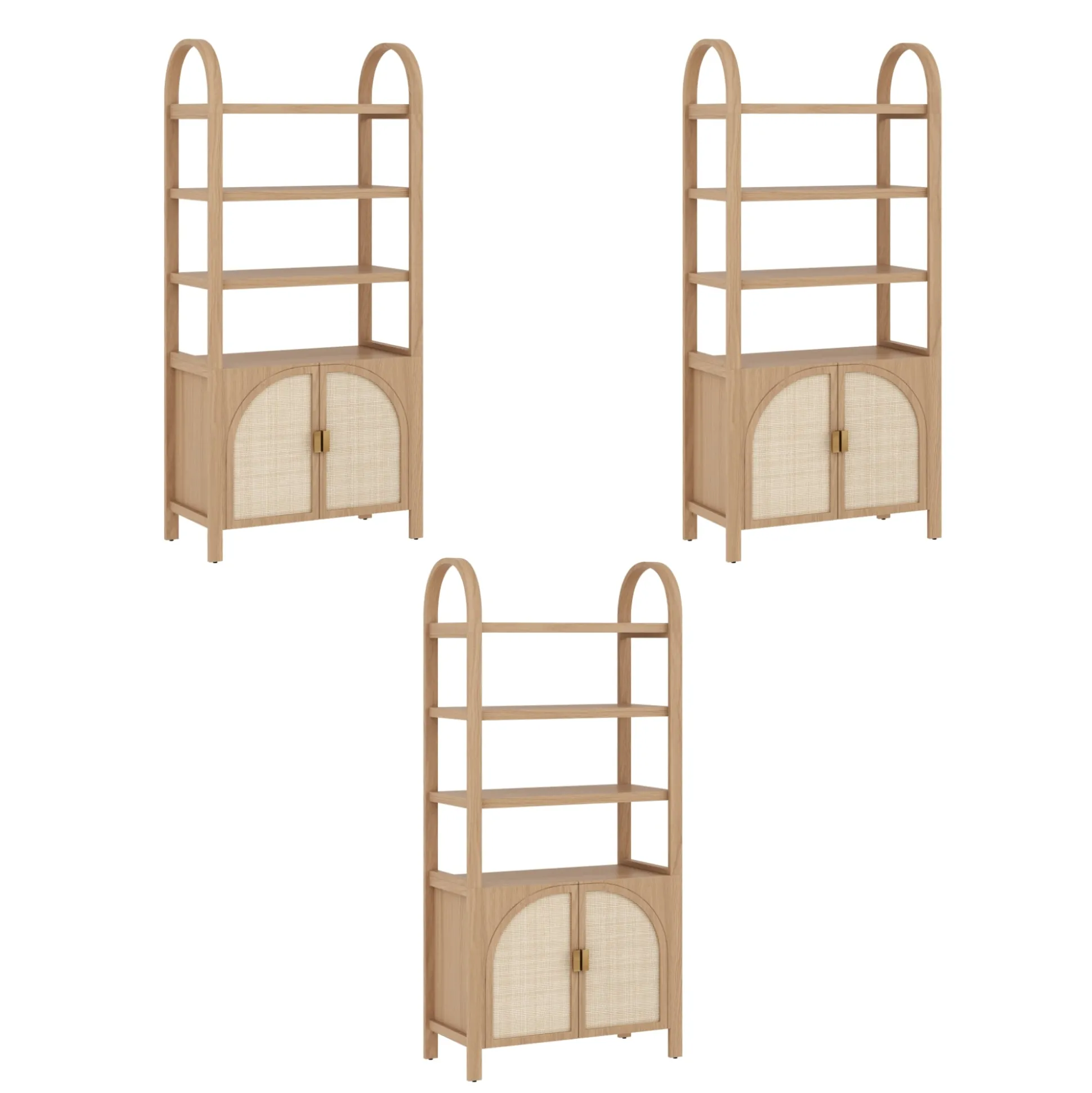 Arched Door Rattan Bookshelf with Doors Raw Oak (Set of 3)