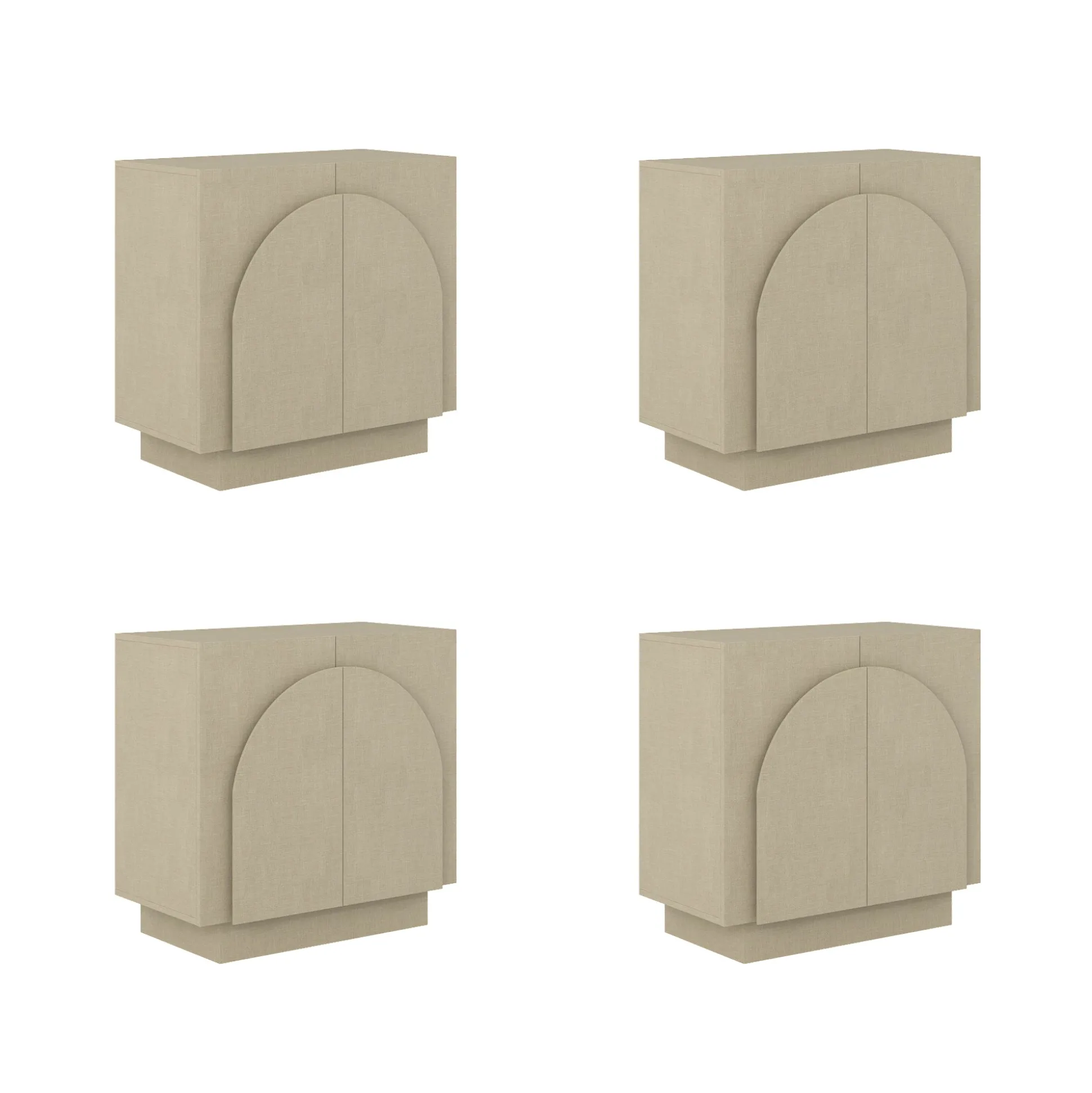 Arched Fabric Wrapped Storage Credenza with Doors Beige (Set of 4)