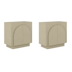 Arched Fabric Wrapped Storage Cabinet Credenza Beige (Set of 2)