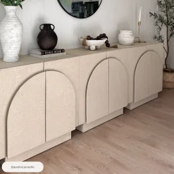 Arched Fabric Wrapped Storage Cabinet Credenza Beige (Set of 2)