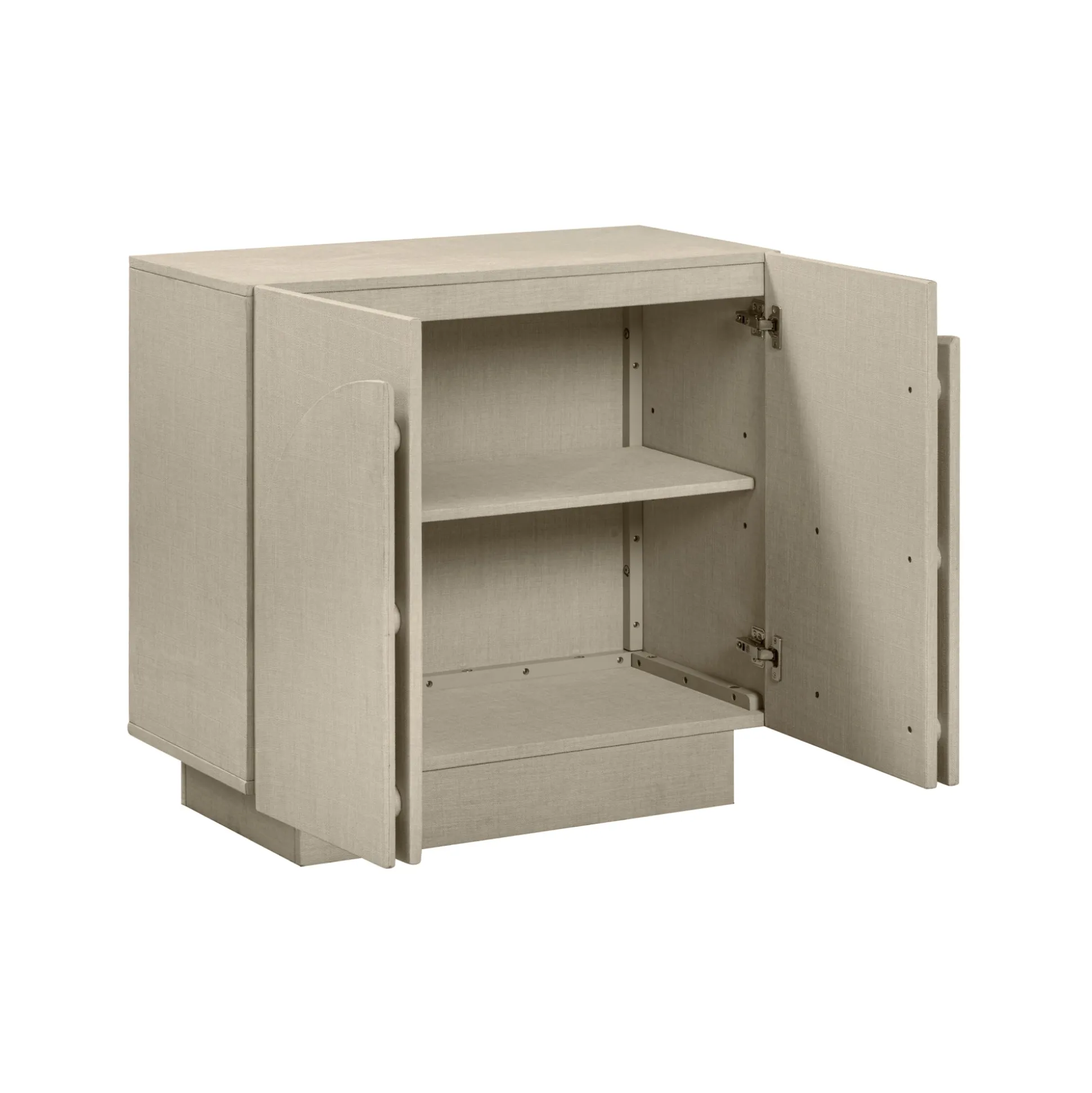 Arched Fabric Wrapped Storage Cabinet Credenza Beige (Set of 2)