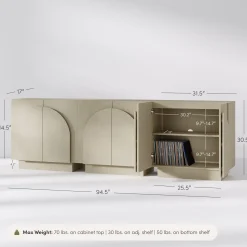 Arched Fabric Wrapped Storage Cabinet Credenza Beige (Set of 3)
