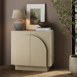 Arched Fabric Wrapped Storage Cabinet Beige Linen