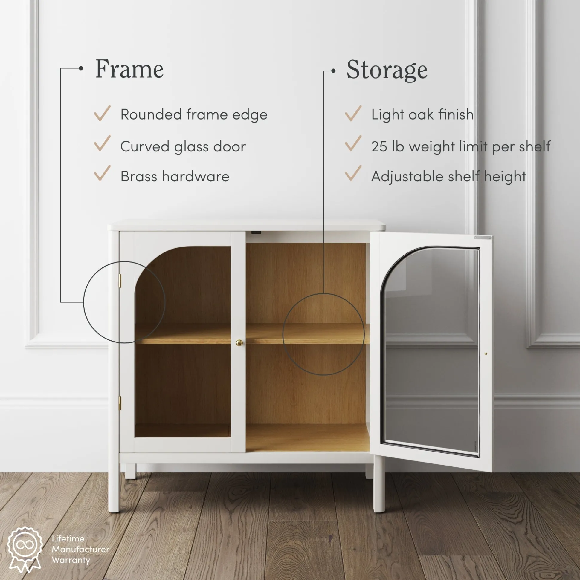 Arched Glass Door TV Console for TVs up to 100" White