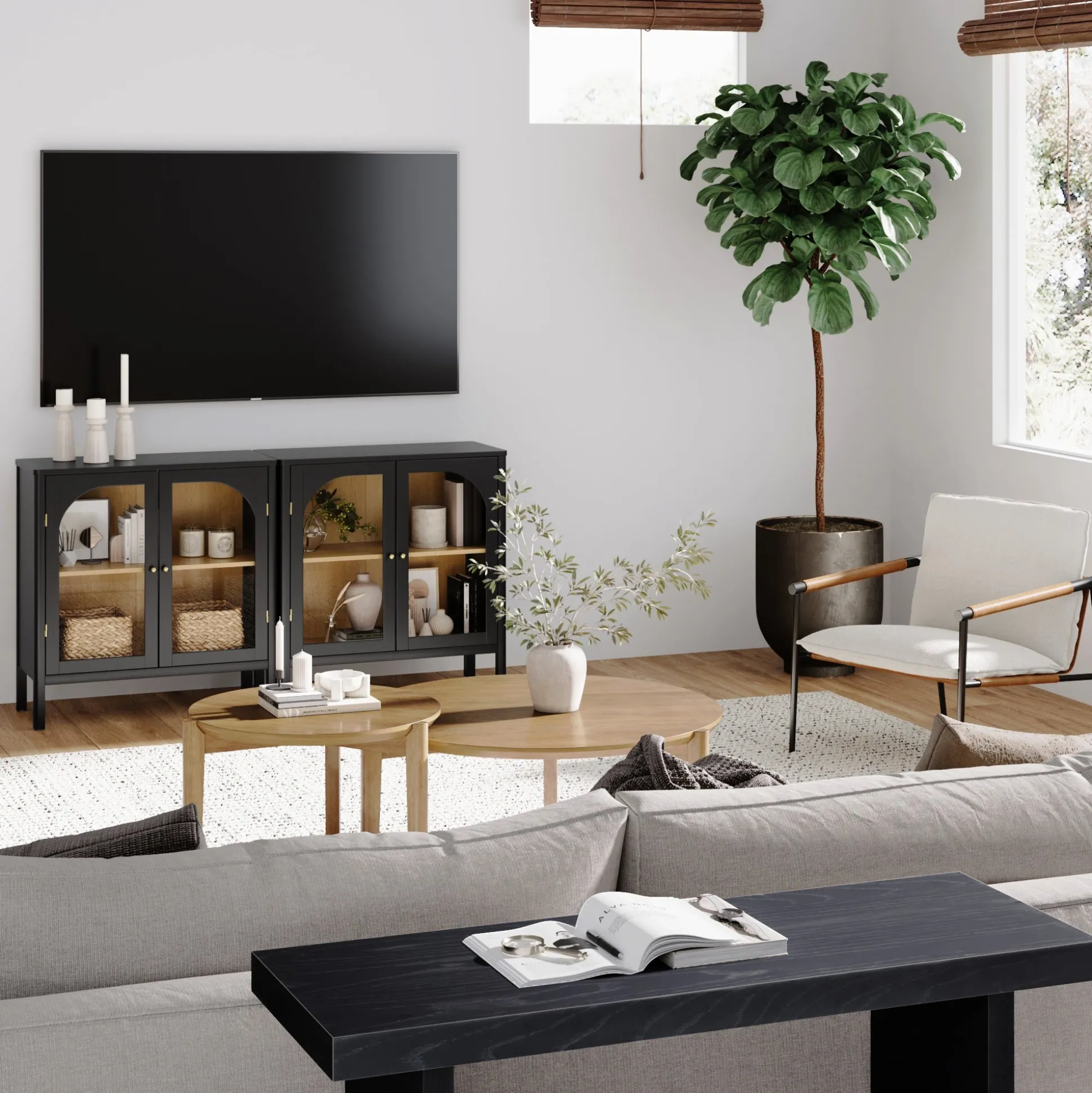 Arched Glass Door TV Console for TVs up to 65" Black