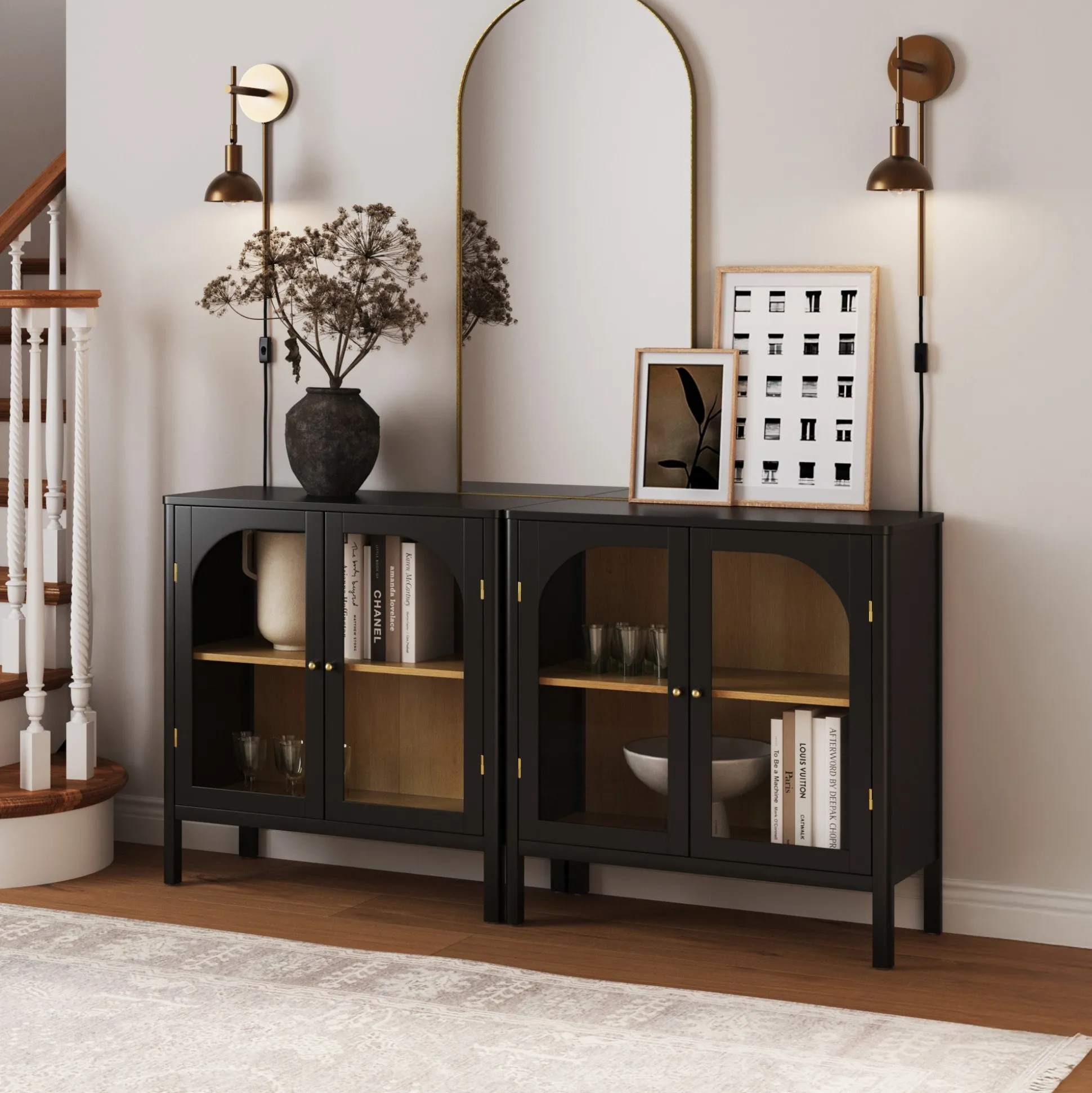 Arched Glass Door TV Console for TVs up to 65" Black