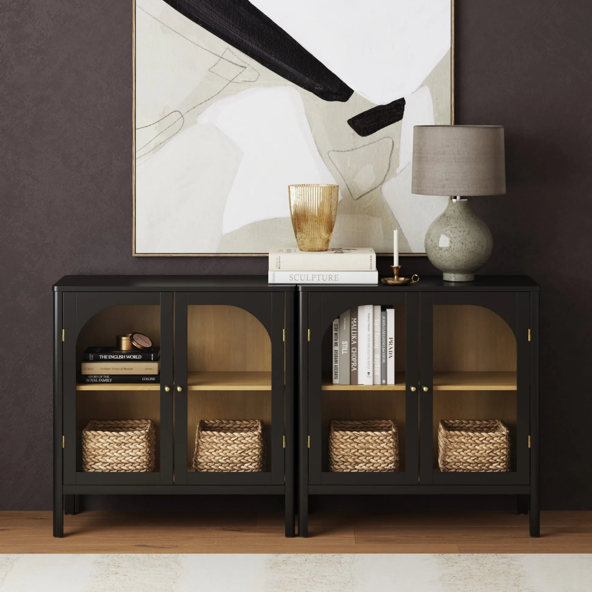 Arched Glass Door TV Console for TVs up to 65" Black
