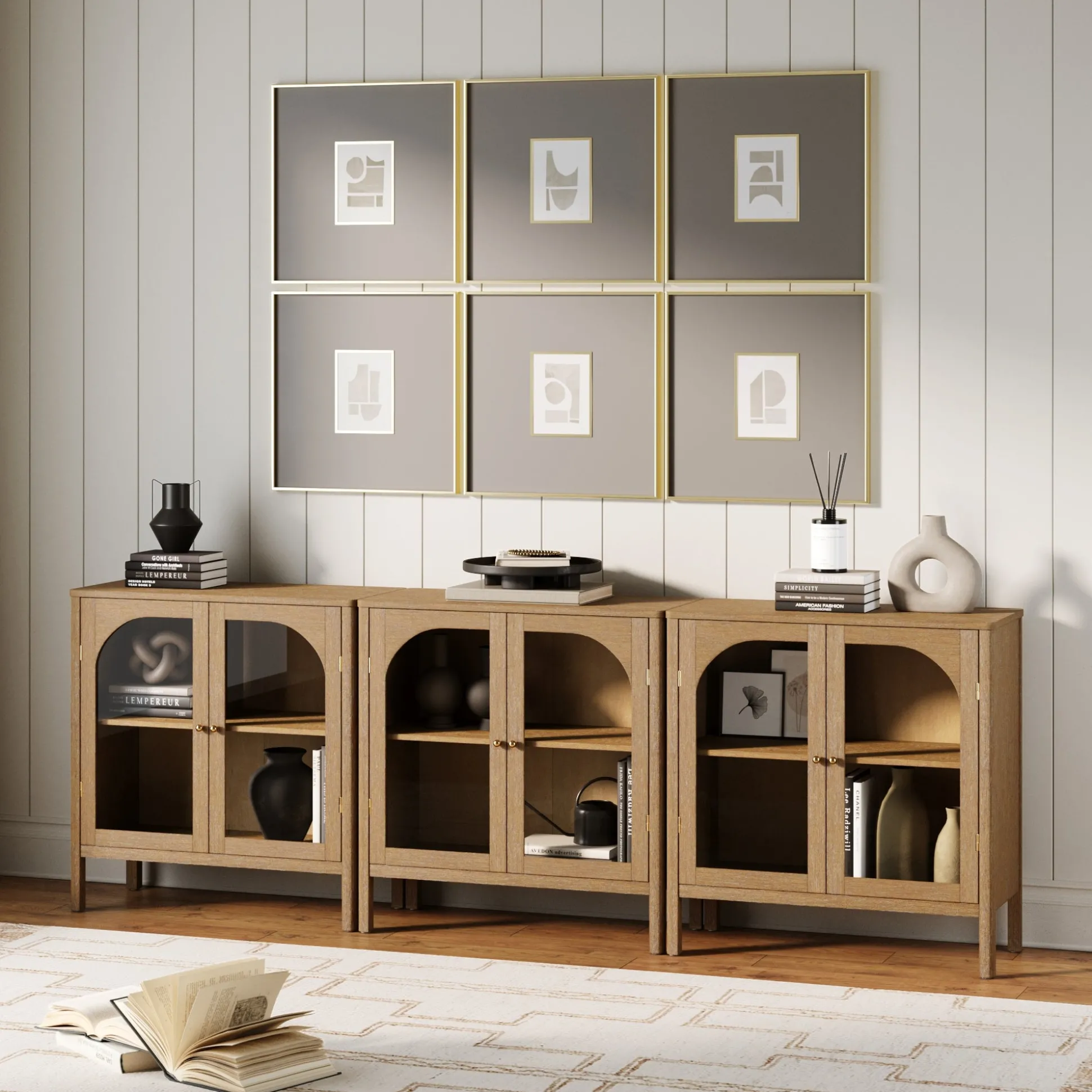 Arched Glass Door TV Console for TVs up to 75" Brown