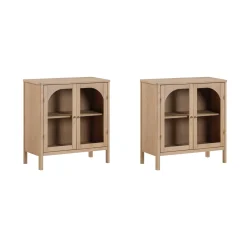 Arched Glass Door TV Console for TVs up to 65" Raw Oak