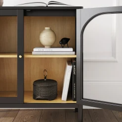 Arched Glass Door TV Console for TVs up to 75" Black