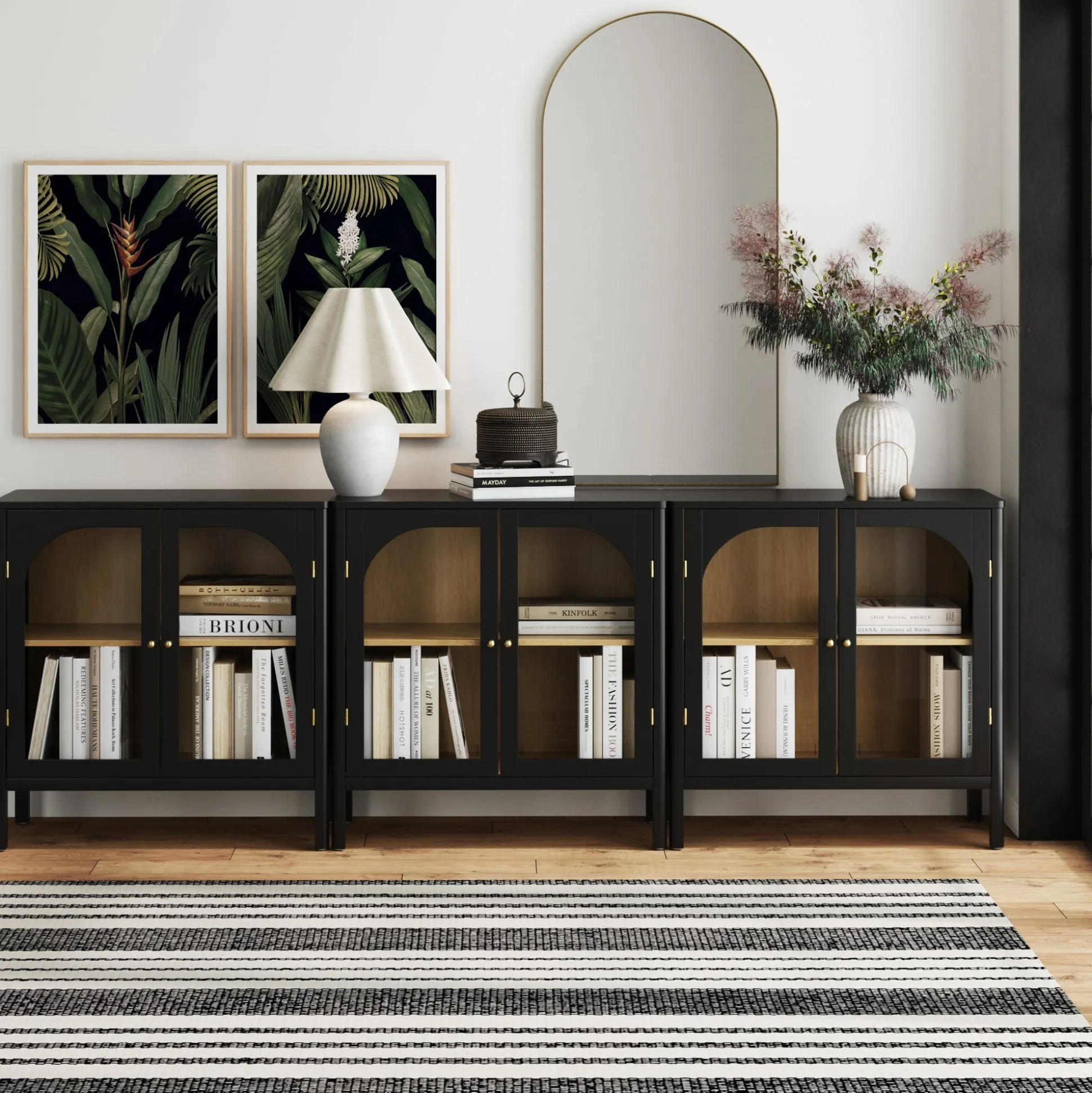 Arched Glass Door TV Console for TVs up to 75" Black