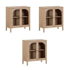 Arched Glass Door TV Console for TVs up to 75" Raw Oak