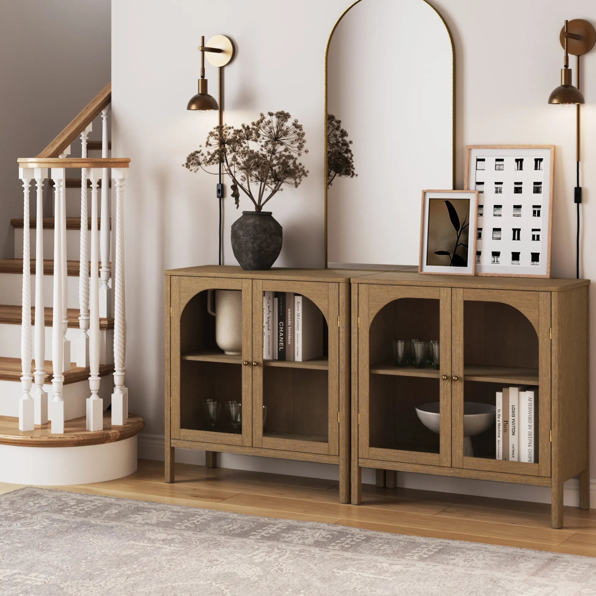 Arched Glass Door TV Console for TVs up to 65" Brown
