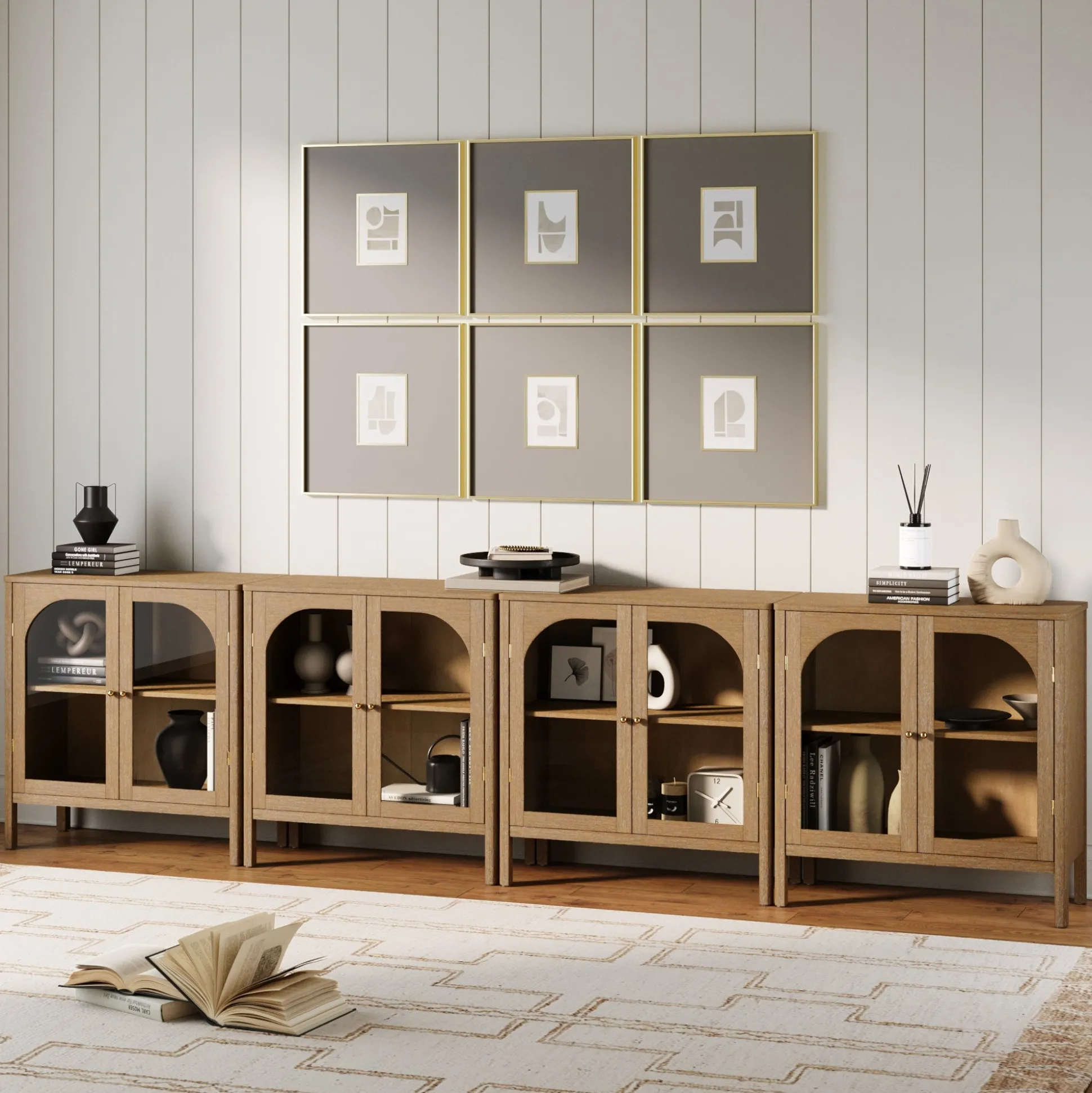 Arched Glass Door TV Console for TVs up to 100" Brown