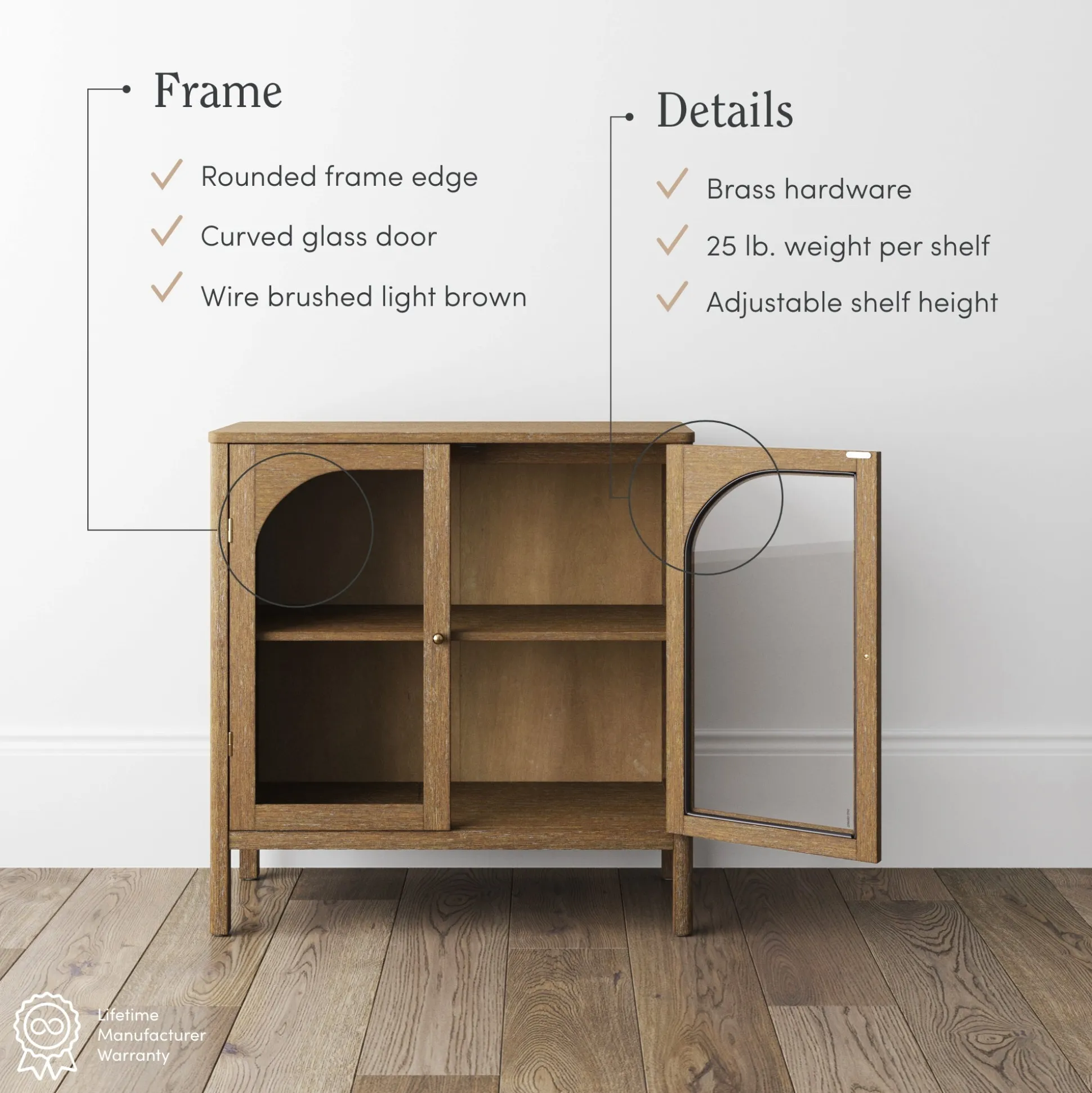 Arched Glass Door TV Console for TVs up to 100" Brown