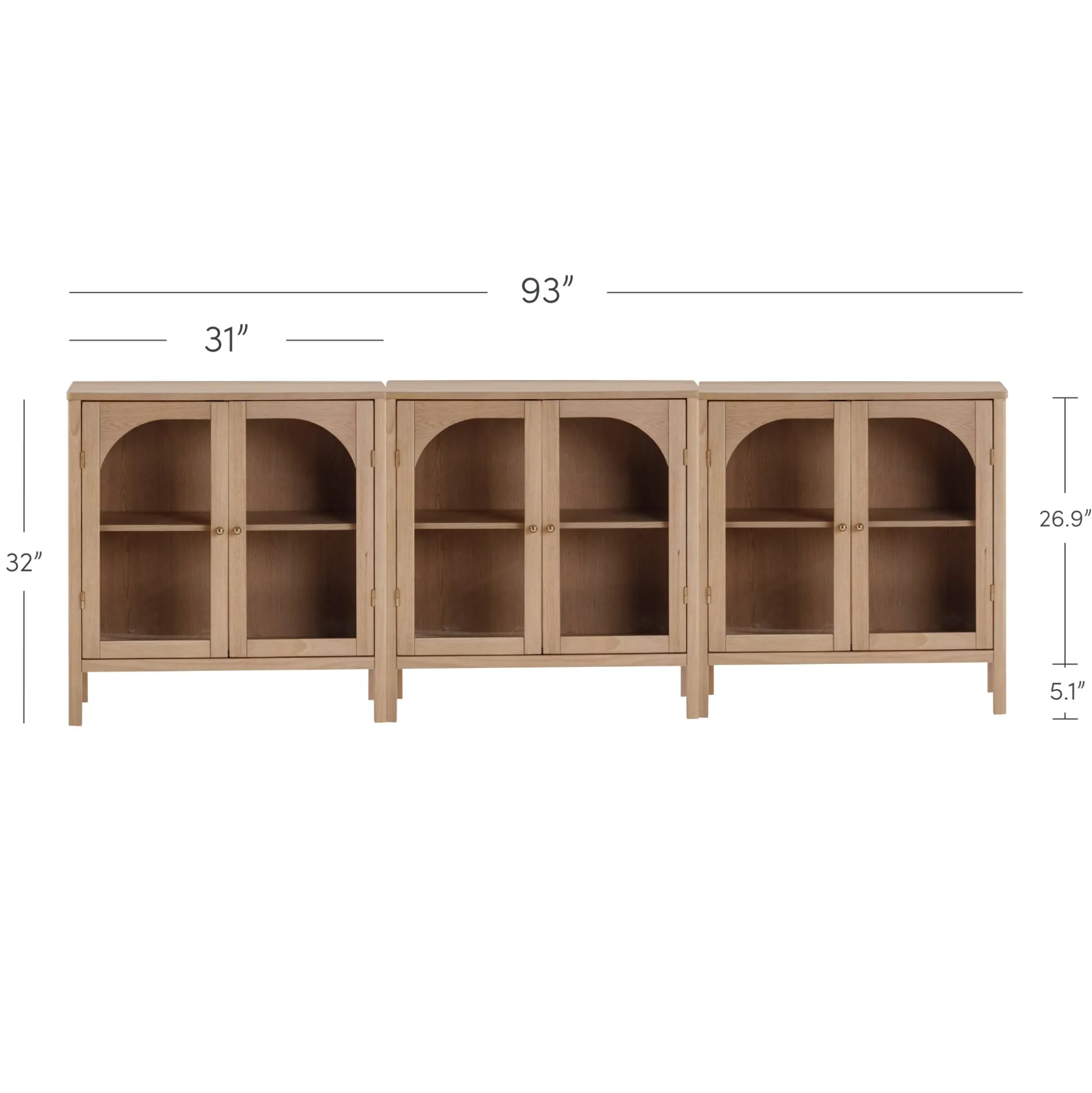 Arched Glass Door TV Console for TVs up to 100" Raw Oak