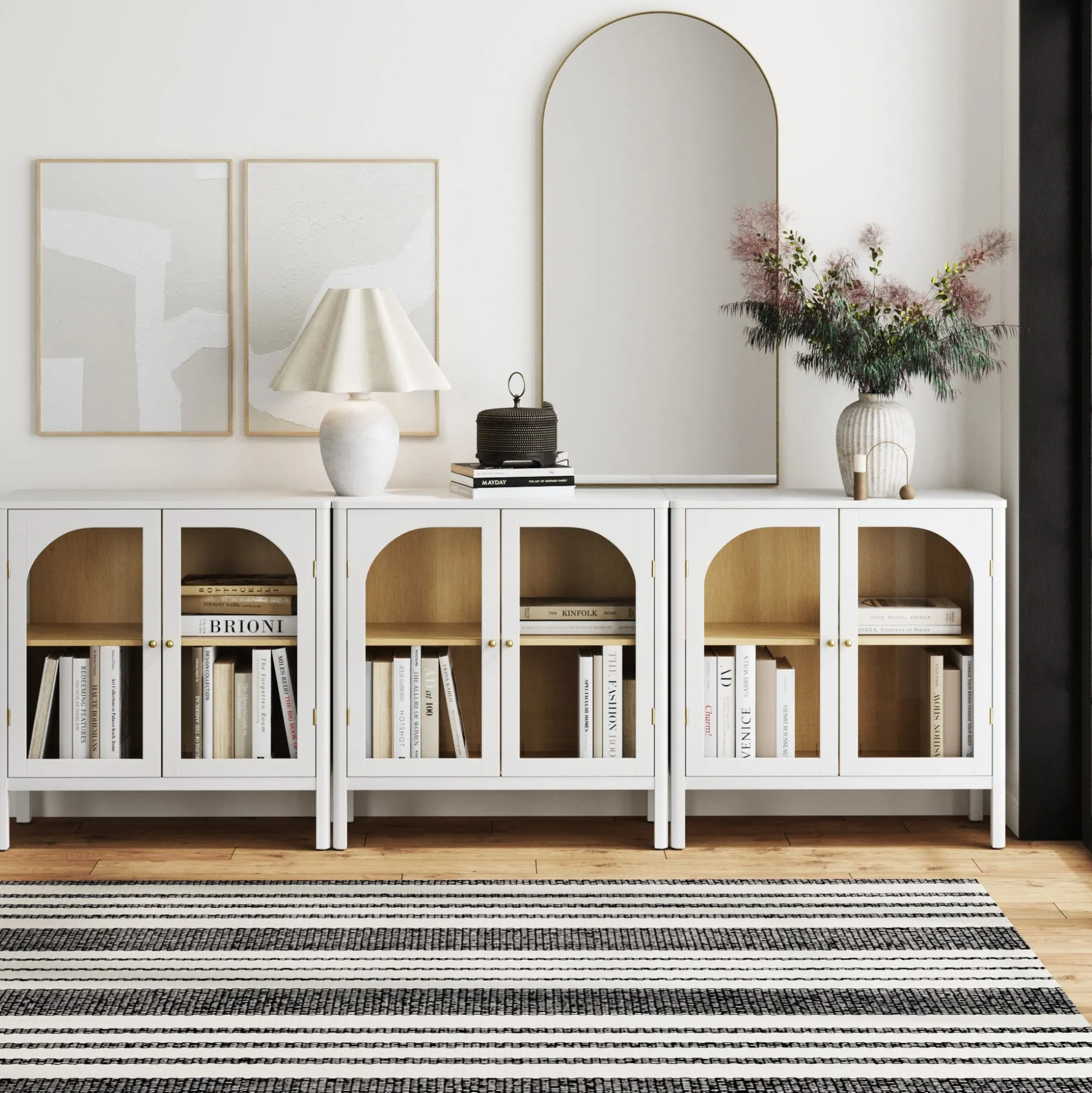 Arched Glass Door TV Console for TVs up to 75" White