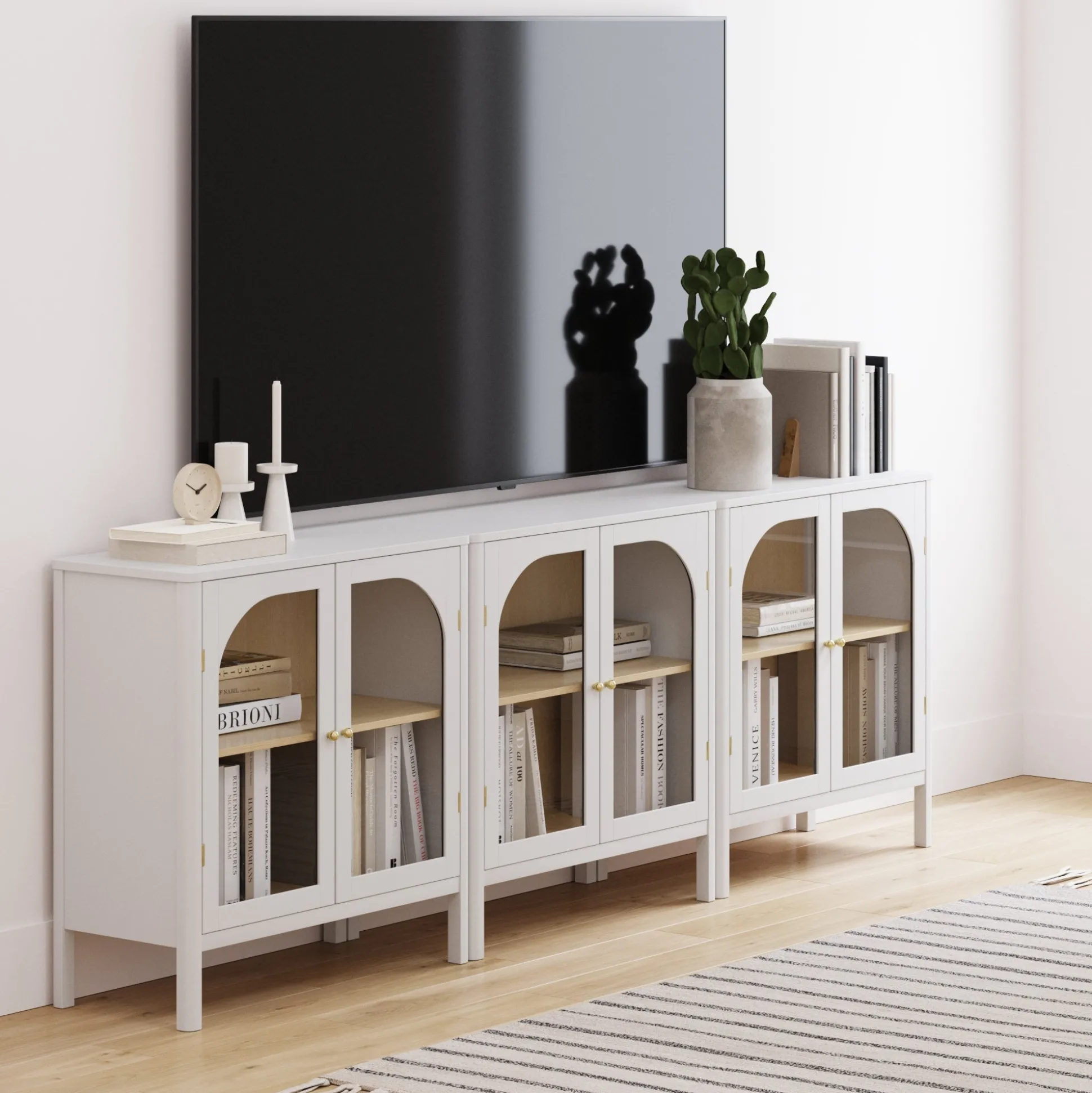 Arched Glass Door TV Console for TVs up to 75" White