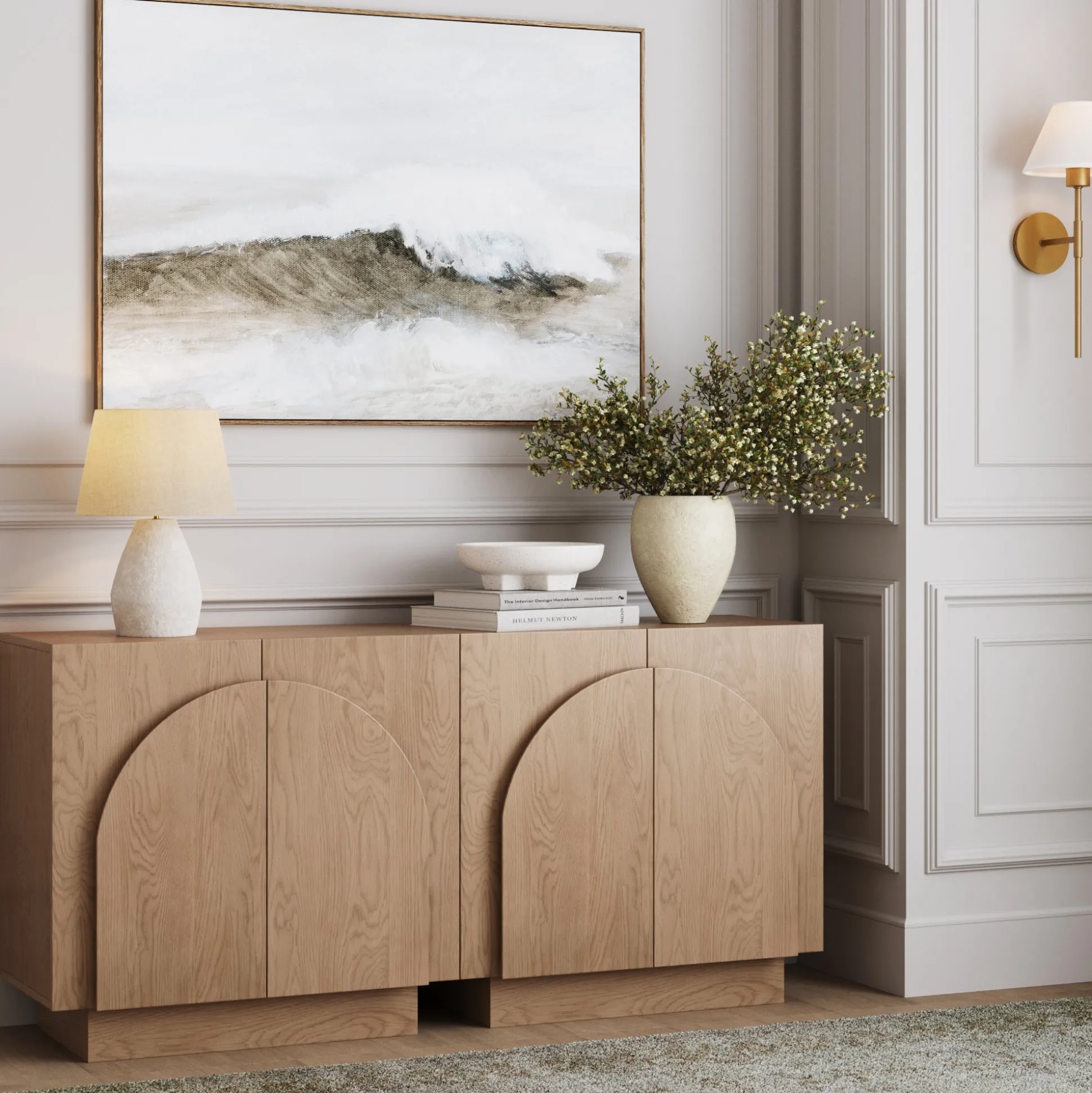 Arched Kitchen Cabinet Credenza Oak (Set of 2)