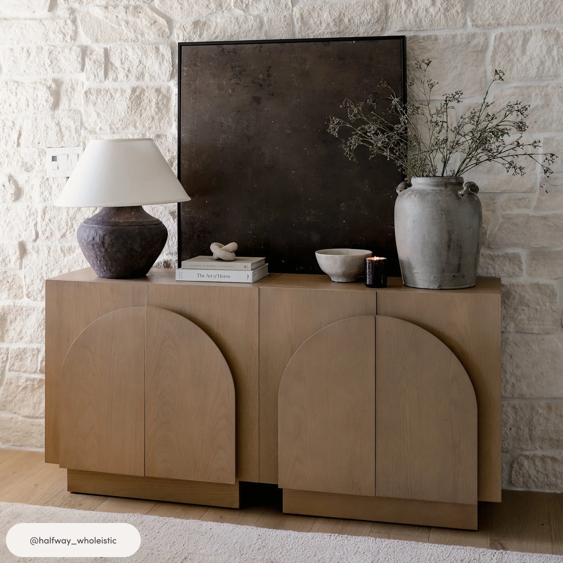 Arched Kitchen Cabinet Credenza Oak (Set of 2)