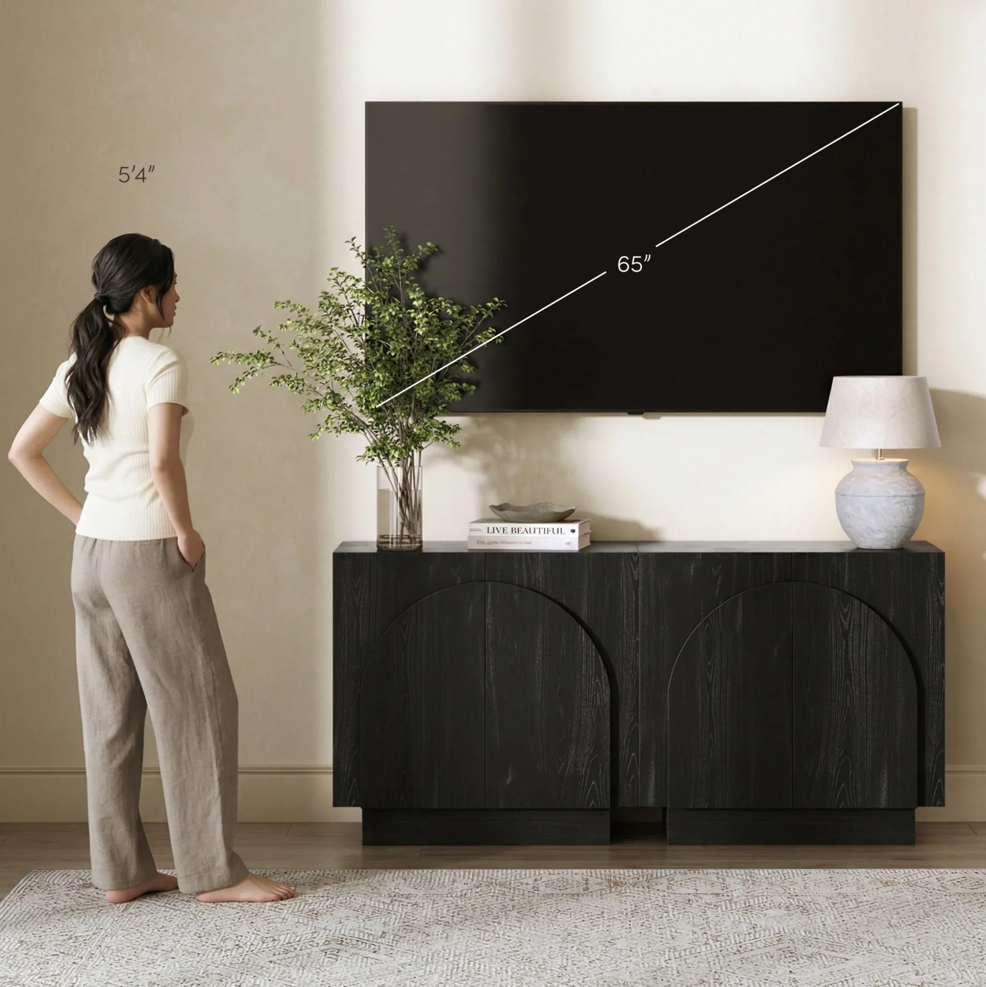 Arched Kitchen Cabinet Credenza Black (Set of 2)