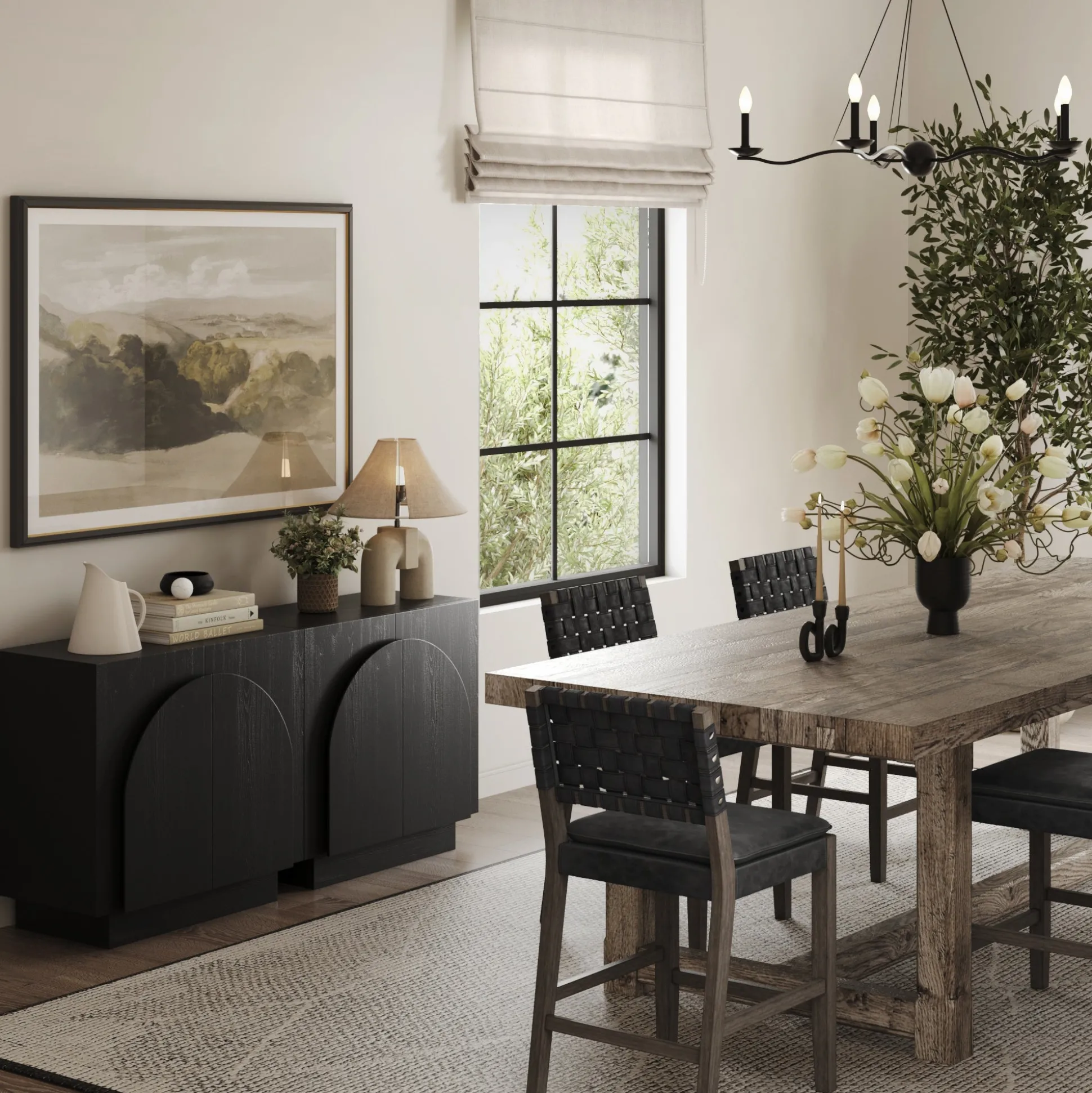 Arched Kitchen Cabinet Credenza Black (Set of 2)