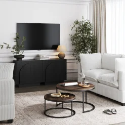 Arched Kitchen Cabinet Credenza Black (Set of 2)
