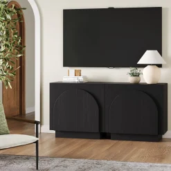 Arched Kitchen Cabinet Credenza Black (Set of 2)