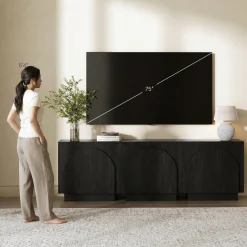 Arched Kitchen Cabinet Credenza Black (Set of 3)