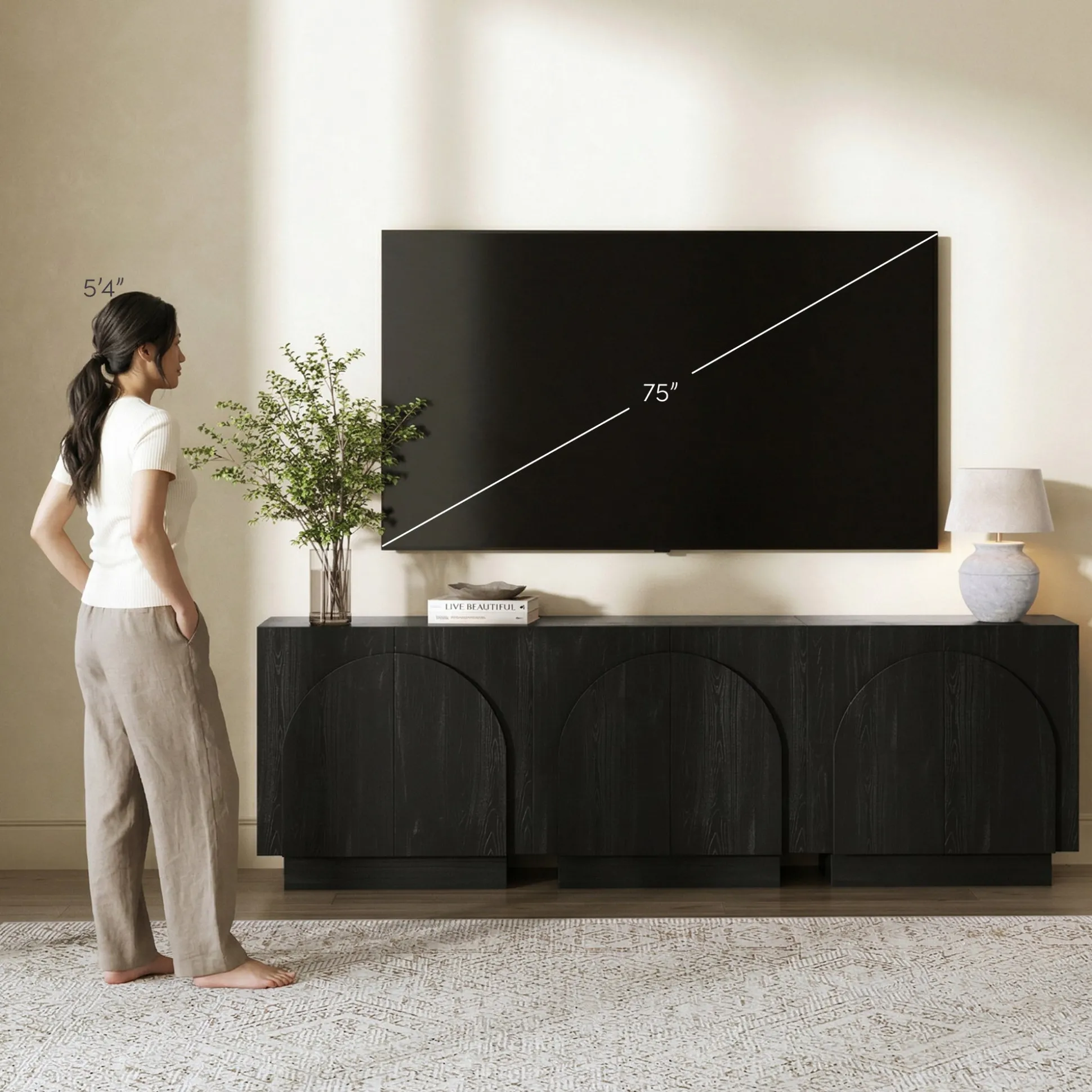 Arched Kitchen Cabinet Credenza Black (Set of 3)