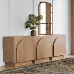Arched Kitchen Cabinet Credenza Oak (Set of 3)