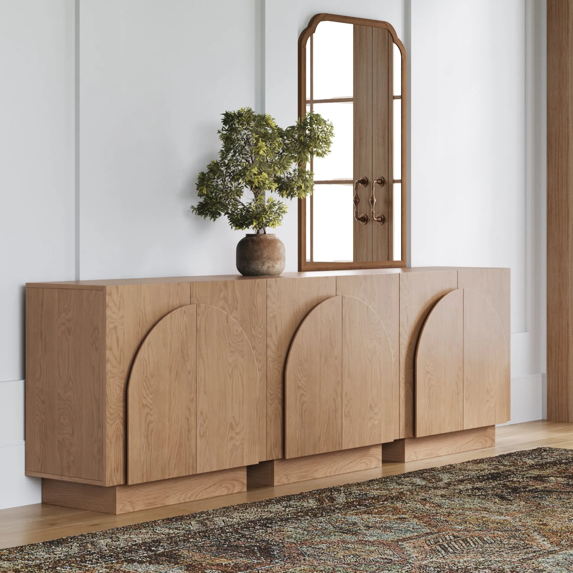 Arched Kitchen Cabinet Credenza Oak (Set of 3)