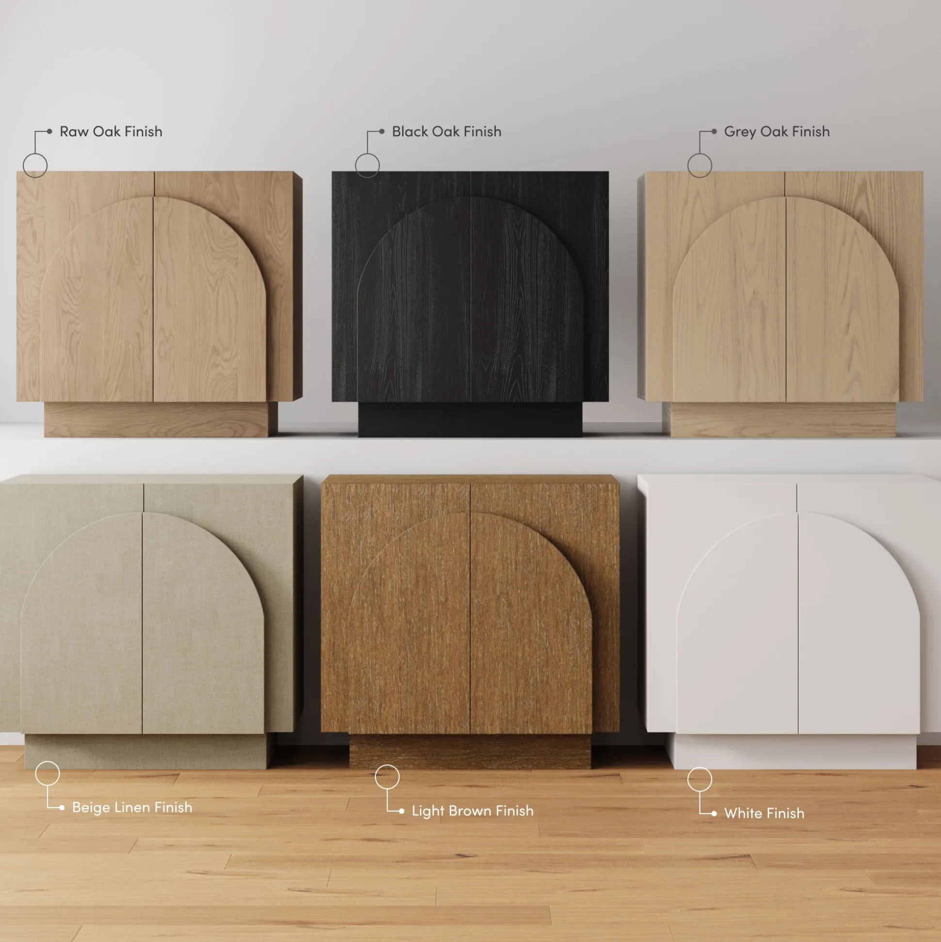 Arched Kitchen Cabinet Credenza Oak (Set of 3)