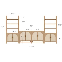 Arched Rattan Entertainment Center Wall Unit with Bookshelves (65