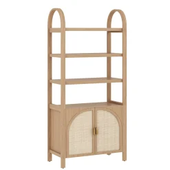 Arched Rattan Entertainment Center Wall Unit with Bookshelves (75