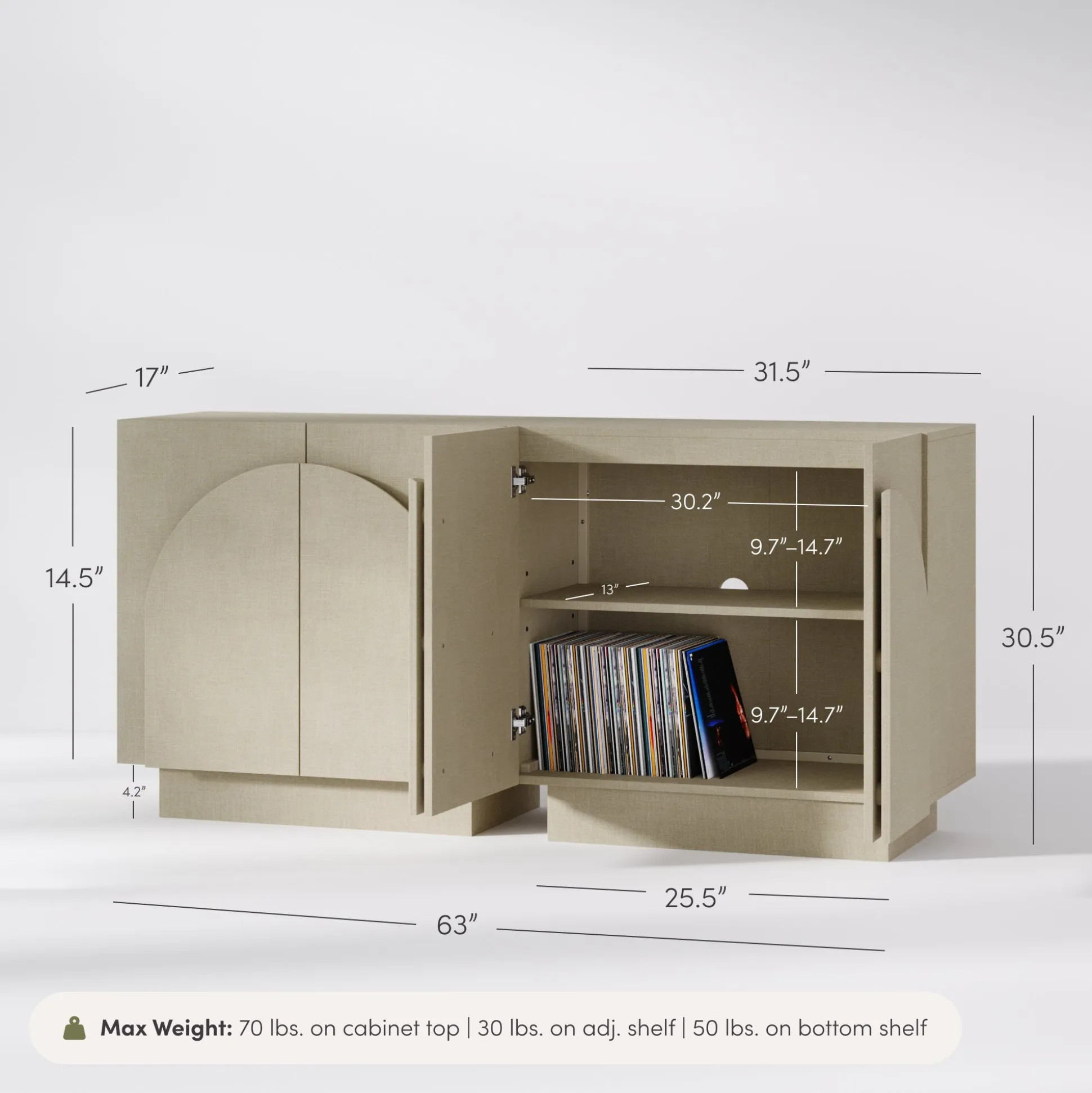 Arched TV Console Cabinet for TVs up to 65" Beige Linen