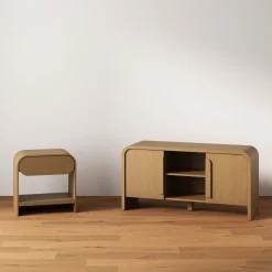 Arched TV Stand or Media Console Cabinet Warm Oak