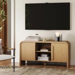 Arched TV Stand or Media Console Cabinet Warm Oak