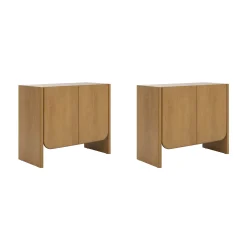 Arched Wood Accent Cabinet or Kitchen Credenza Light Brown (Set of 2)