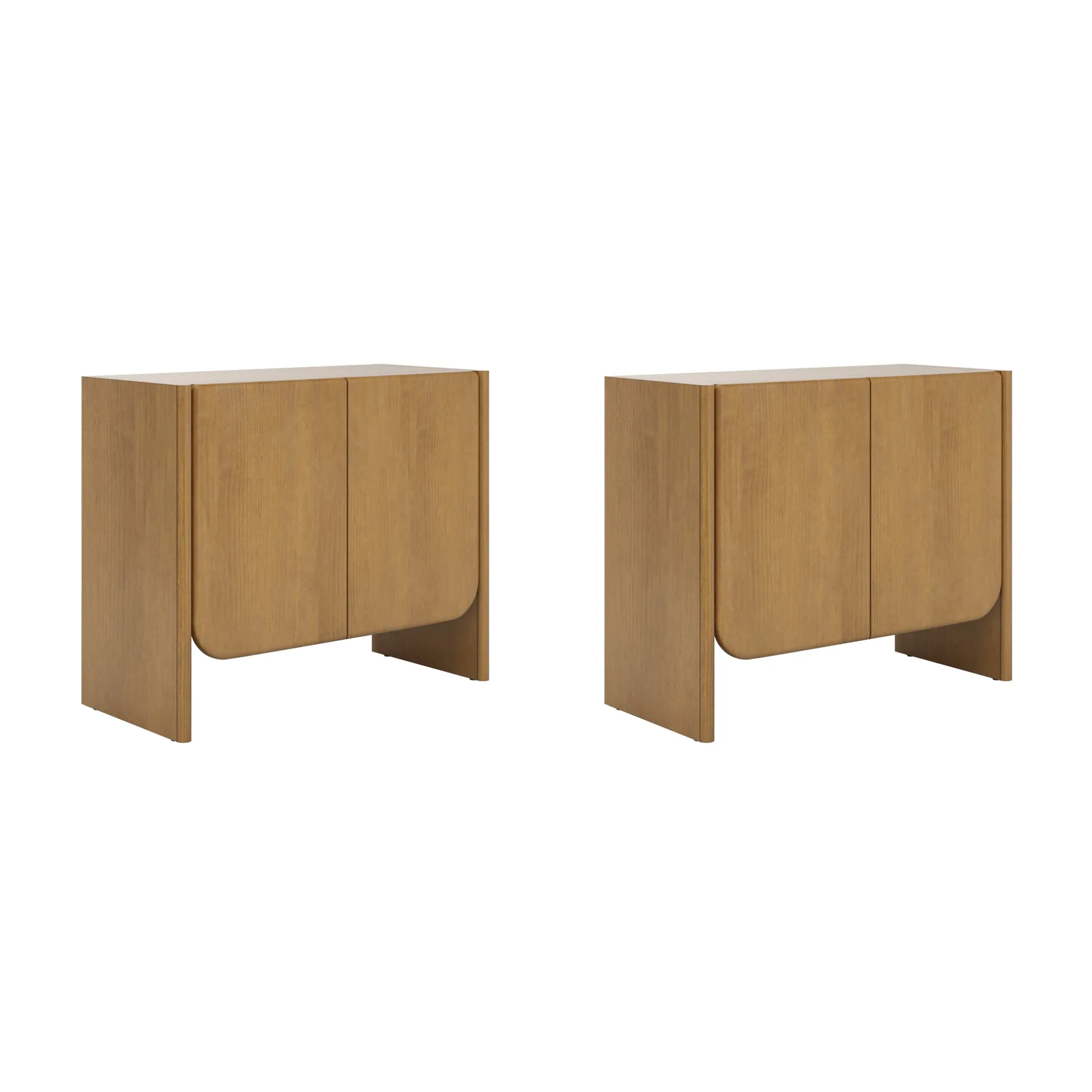 Arched Wood Accent Cabinet or Kitchen Credenza Light Brown (Set of 2)